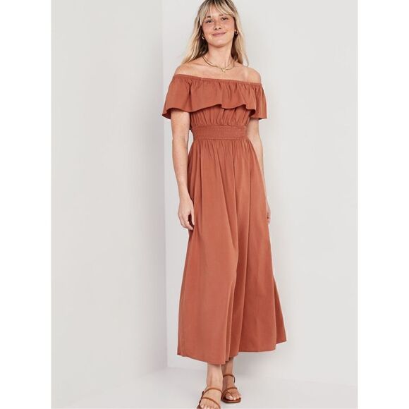 Old Navy Women’s Waist Defined Off the Shoulder Smocked Maxi Dress Sz XL Petite - Picture 1 of 10